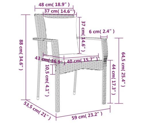 Set comedor jardín 9 pzas y cojines ratán sintético gris