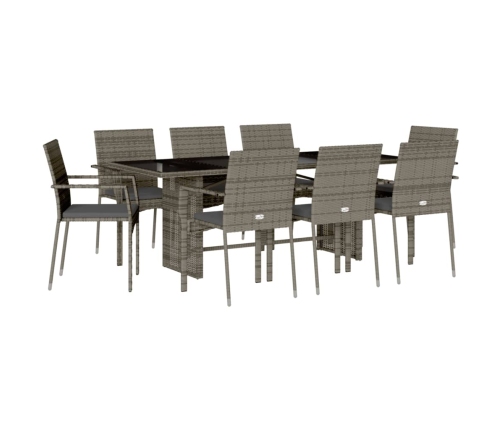 Set comedor jardín 9 pzas y cojines ratán sintético gris
