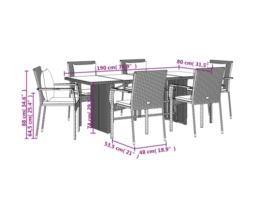 Set comedor jardín 9 pzas y cojines ratán sintético gris
