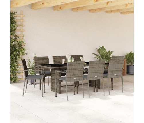Set comedor jardín 9 pzas y cojines ratán sintético gris