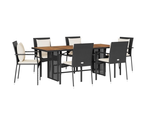 Set de comedor de jardín 7 pzas y cojines ratán sintético negro