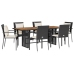 Set de comedor de jardín 7 pzas y cojines ratán sintético negro