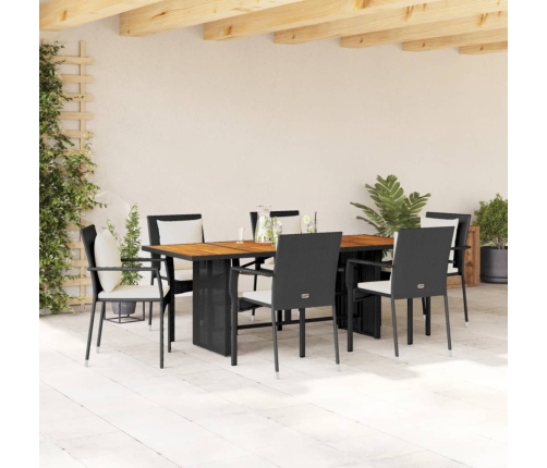 Set de comedor de jardín 7 pzas y cojines ratán sintético negro