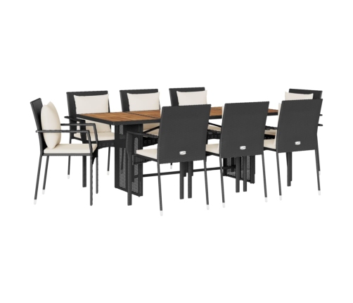 Set de comedor de jardín 9 pzas y cojines ratán sintético negro