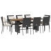 Set de comedor de jardín 9 pzas y cojines ratán sintético negro