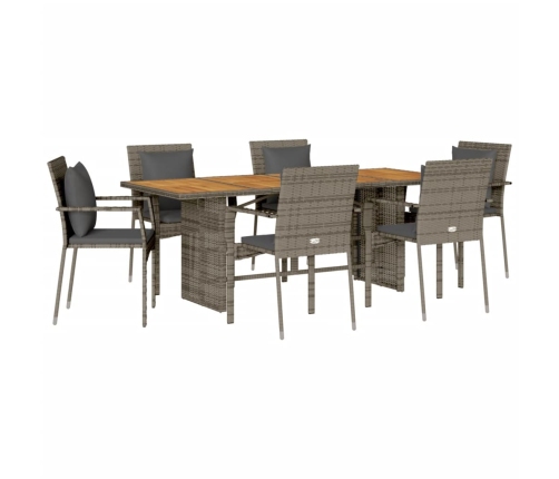 Set comedor jardín 7 pzas y cojines ratán sintético gris