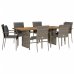Set comedor jardín 7 pzas y cojines ratán sintético gris