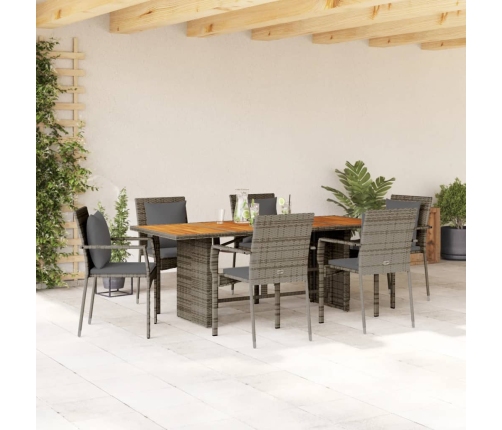Set comedor jardín 7 pzas y cojines ratán sintético gris
