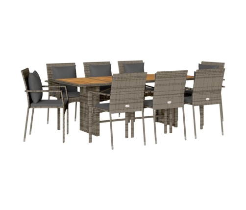 Set comedor jardín 9 pzas y cojines ratán sintético gris