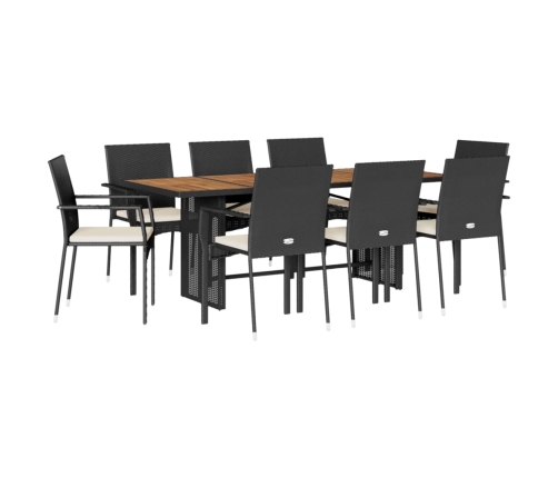 Set de comedor de jardín 9 pzas y cojines ratán sintético negro