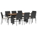 Set de comedor de jardín 9 pzas y cojines ratán sintético negro