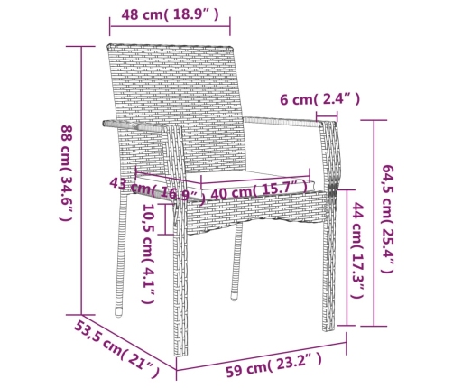 Set de comedor de jardín 9 pzas y cojines ratán sintético negro