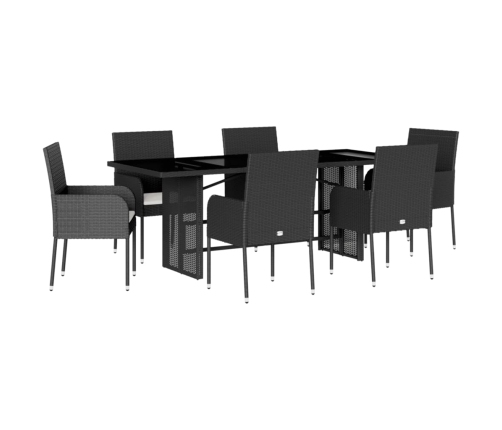 Set de comedor de jardín 7 pzas y cojines ratán sintético negro