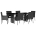 Set de comedor de jardín 7 pzas y cojines ratán sintético negro