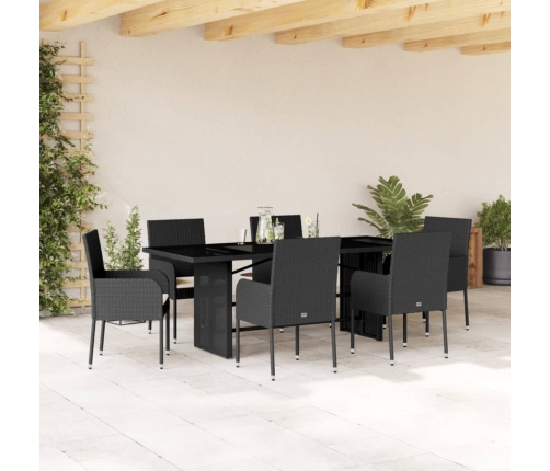 Set de comedor de jardín 7 pzas y cojines ratán sintético negro