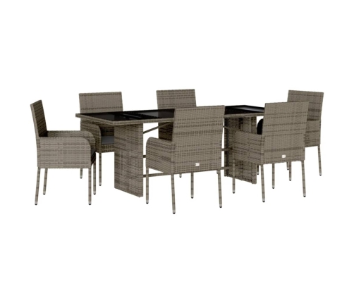 Set comedor jardín 7 pzas y cojines ratán sintético gris