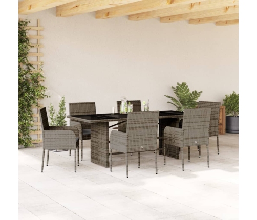 Set comedor jardín 7 pzas y cojines ratán sintético gris