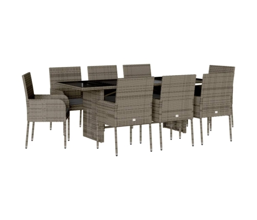 Set comedor jardín 9 pzas y cojines ratán sintético gris