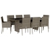Set comedor jardín 9 pzas y cojines ratán sintético gris