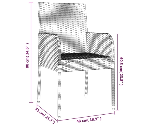 Set comedor jardín 9 pzas y cojines ratán sintético gris