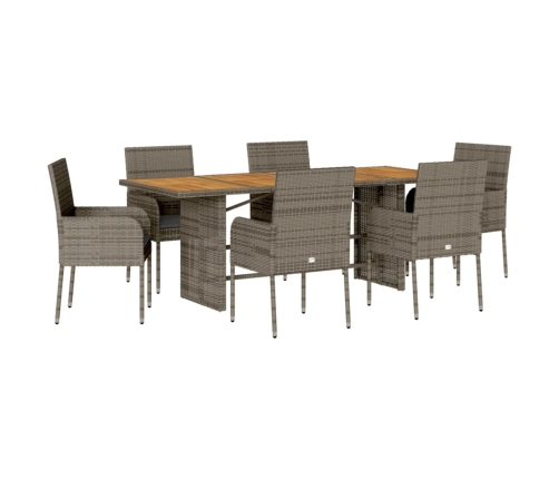 Set comedor jardín 7 pzas y cojines ratán sintético gris