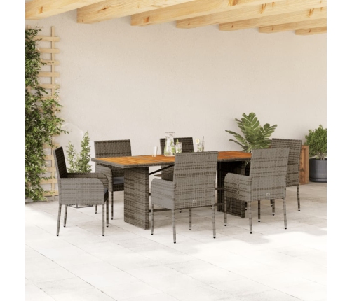 Set comedor jardín 7 pzas y cojines ratán sintético gris