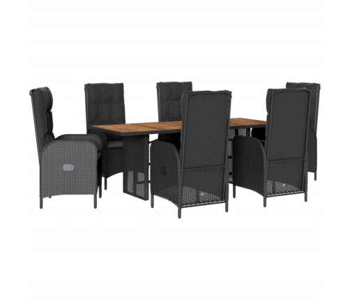 Set de comedor de jardín 7 pzas y cojines ratán sintético negro