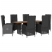 Set de comedor de jardín 7 pzas y cojines ratán sintético negro