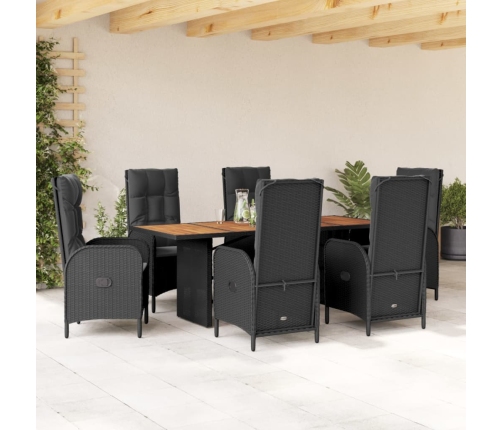 Set de comedor de jardín 7 pzas y cojines ratán sintético negro