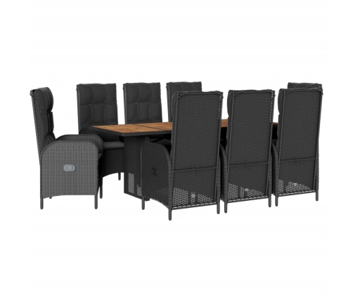 Set de comedor de jardín 9 pzas y cojines ratán sintético negro
