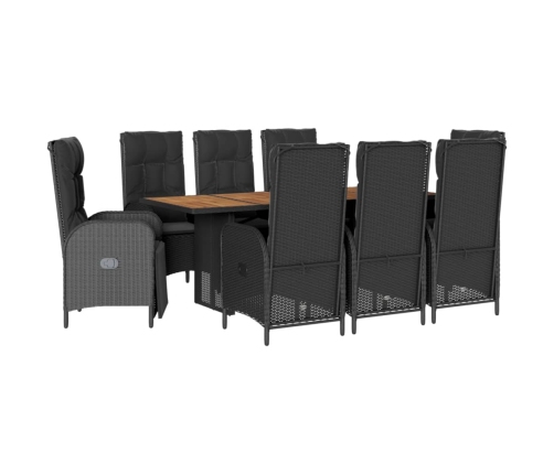 Set de comedor de jardín 9 pzas y cojines ratán sintético negro