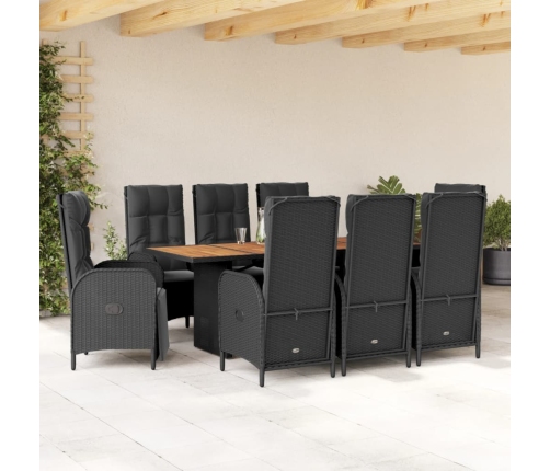 Set de comedor de jardín 9 pzas y cojines ratán sintético negro