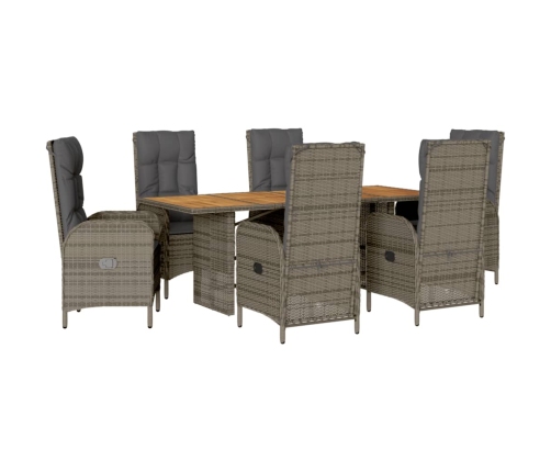 Set comedor jardín 7 pzas y cojines ratán sintético gris