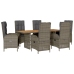 Set comedor jardín 7 pzas y cojines ratán sintético gris