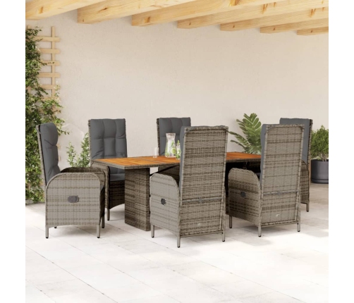 Set comedor jardín 7 pzas y cojines ratán sintético gris
