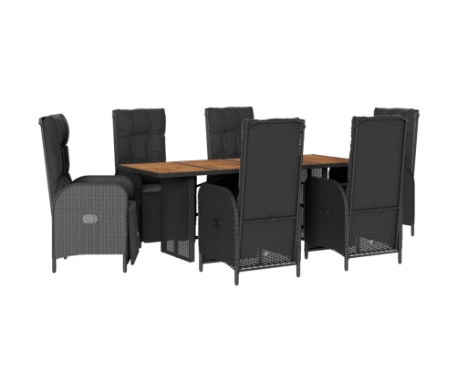 Set de comedor de jardín 7 pzas y cojines ratán sintético negro