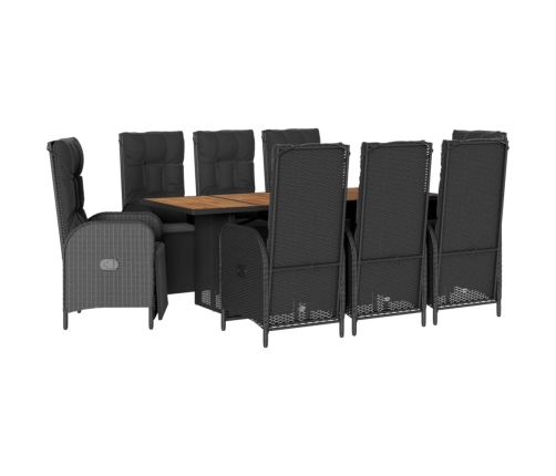 Set de comedor de jardín 9 pzas y cojines ratán sintético negro