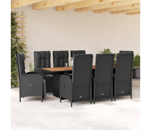 Set de comedor de jardín 9 pzas y cojines ratán sintético negro