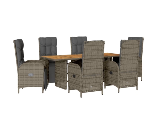 Set comedor jardín 7 pzas y cojines ratán sintético gris