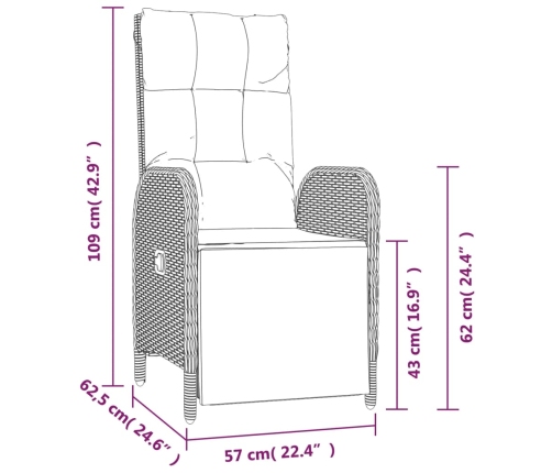 Set comedor jardín 7 pzas y cojines ratán sintético gris