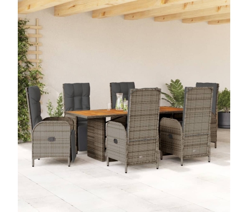 Set comedor jardín 7 pzas y cojines ratán sintético gris
