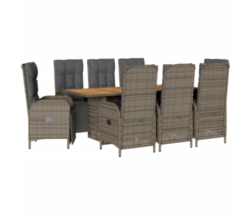 Set comedor jardín 9 pzas y cojines ratán sintético gris