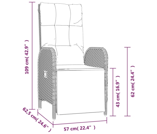 Set comedor jardín 9 pzas y cojines ratán sintético gris