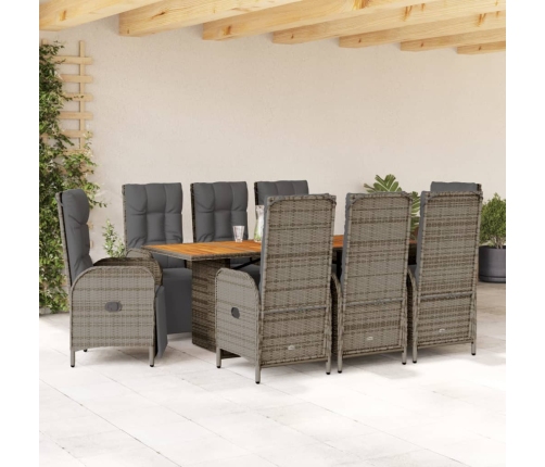 Set comedor jardín 9 pzas y cojines ratán sintético gris
