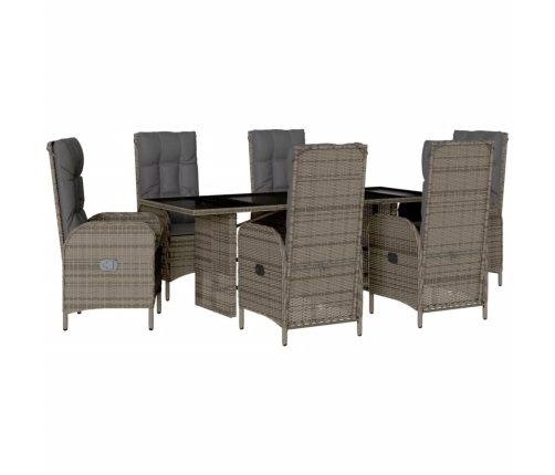Set comedor jardín 7 pzas y cojines ratán sintético gris