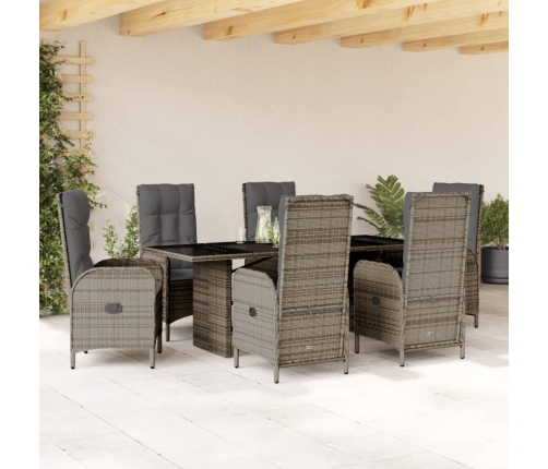 Set comedor jardín 7 pzas y cojines ratán sintético gris