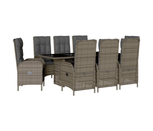 Set comedor jardín 9 pzas y cojines ratán sintético gris