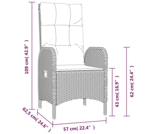 Set comedor jardín 9 pzas y cojines ratán sintético gris