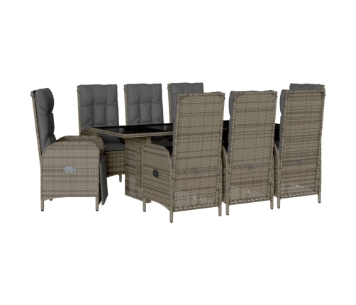 Set comedor jardín 9 pzas y cojines ratán sintético gris