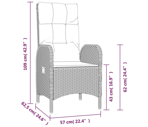 Set comedor jardín 9 pzas y cojines ratán sintético gris